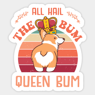 FUNNY VINTAGE SUNSET QUEEN BUM CUTE CORGI BUTT Sticker